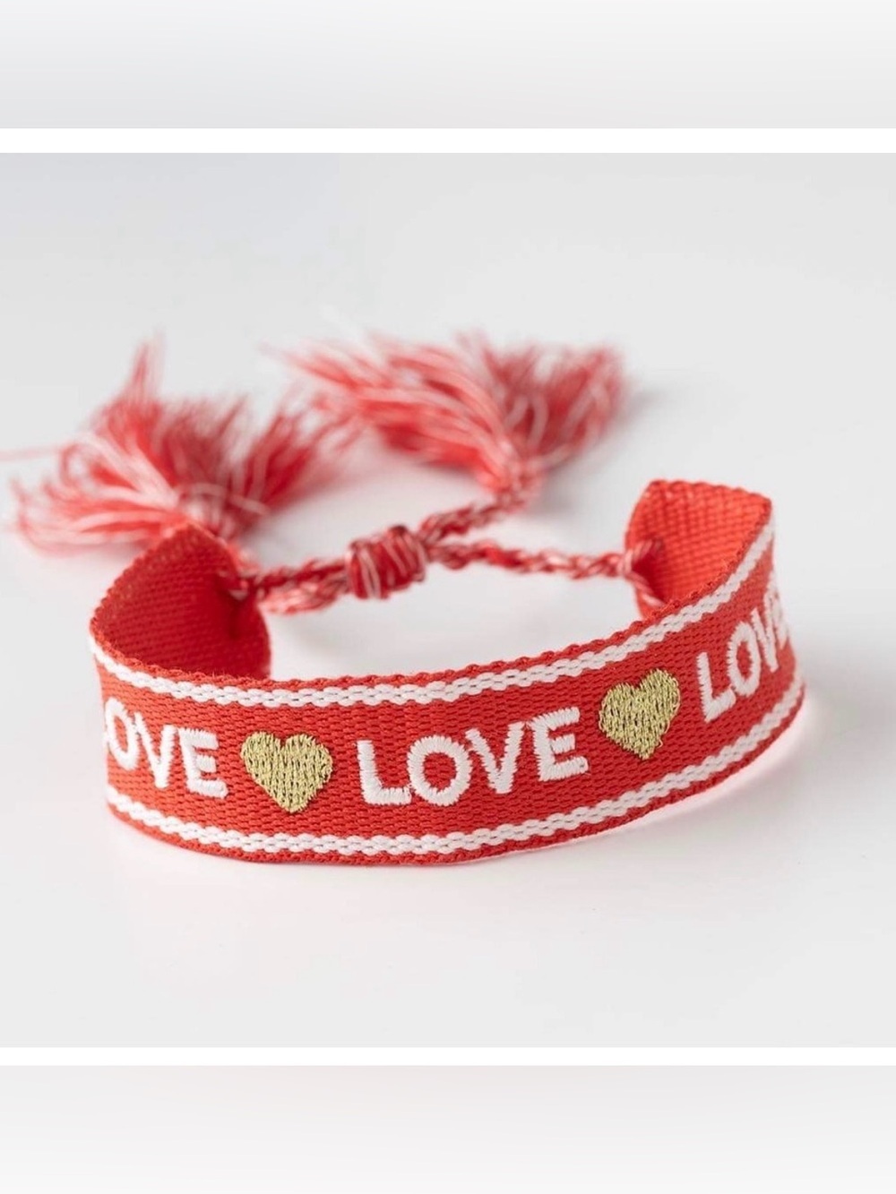 Plunder Red 'Love' Woven Friendship Bracelet with Gold Hearts
